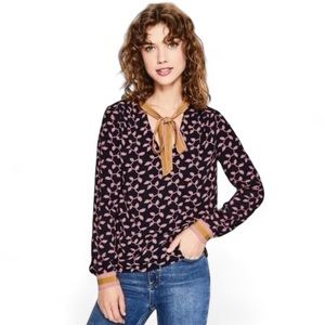 Boden Pink and Black Blouse with Gold Accents